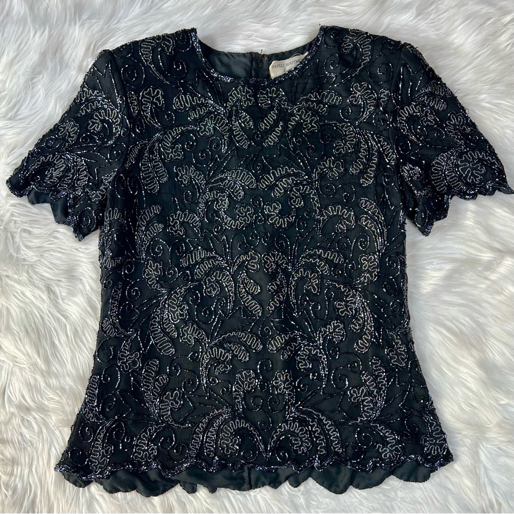 Papell Boutique Evening Beaded 100% Silk Top‎